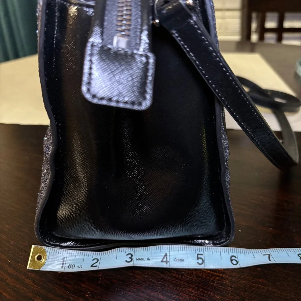 Kate Spade Cameron Navy Glitter Black Saffiano Leather Satchel Crossbody Handbag